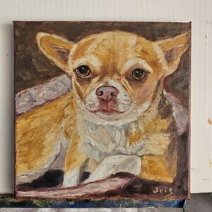 Original Hand-Painted Oil Portrait – Chihuahua Dog Art, 8x8 Canvas